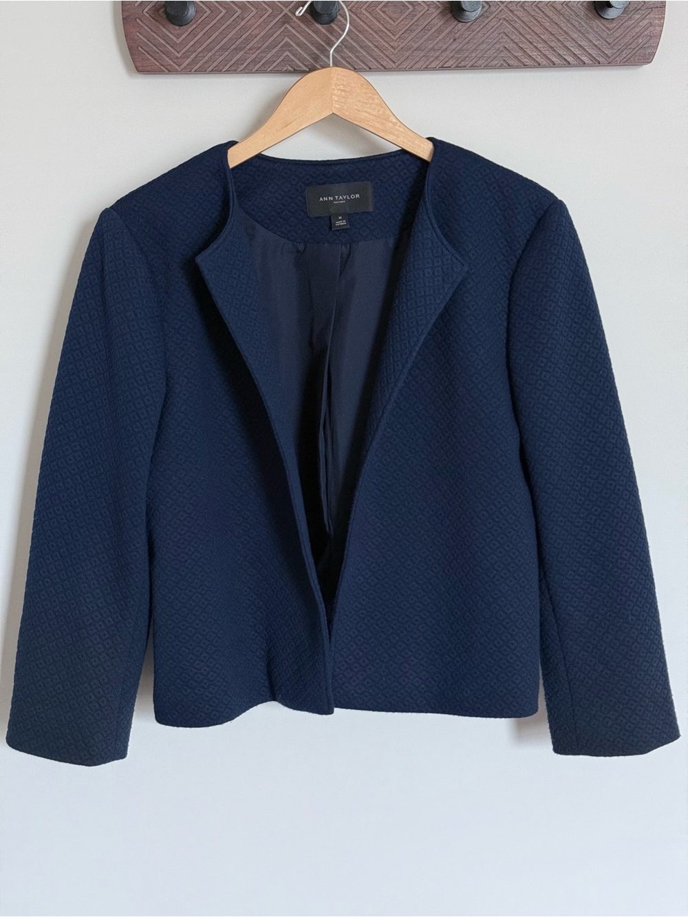 Ann Taylor Factory Navy Blue Diamond Quilted Collarless Open Blazer Jacket XL